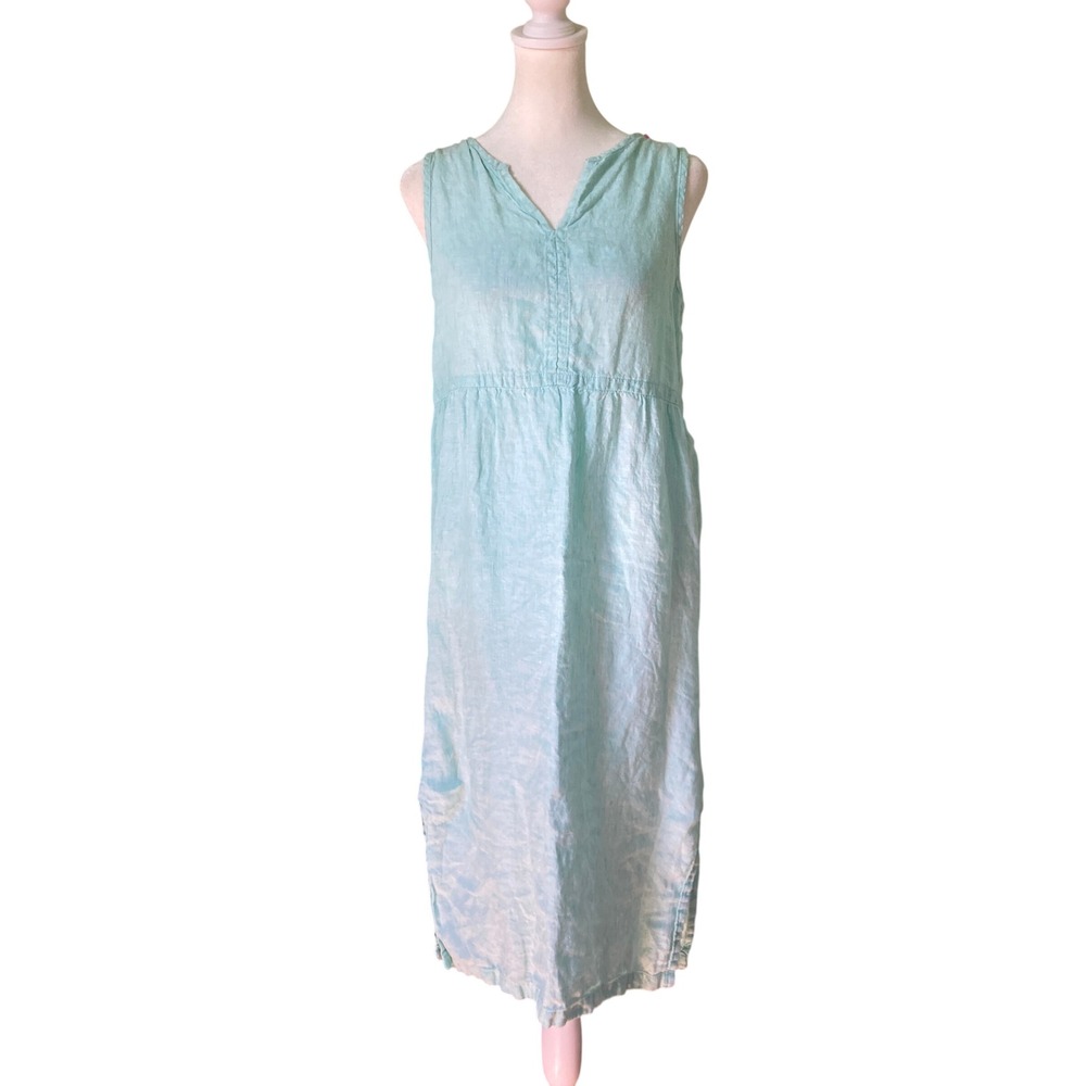 Sigrid Olsen Linen Shift Dress Split Neck Beachy Resort Pastel Green (Size XS)